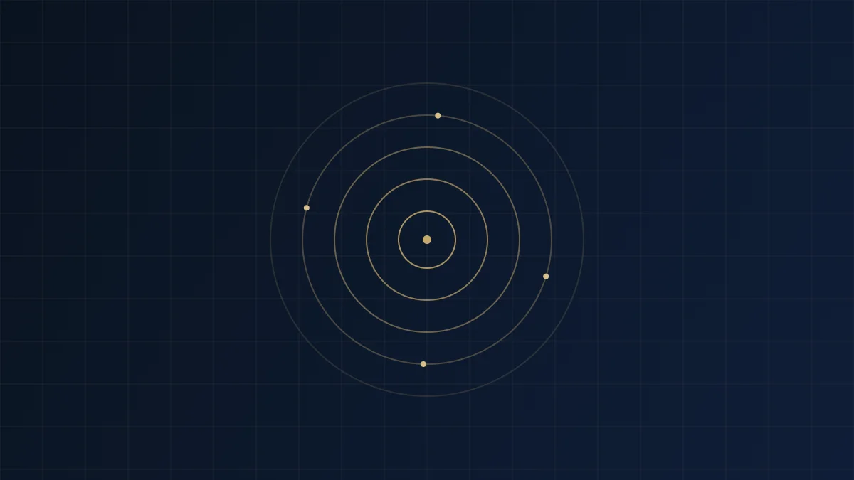 Abstract navy and gold concentric-circle motif symbolizing an orchestrated, staged handover of family business leadership from one generation to the next