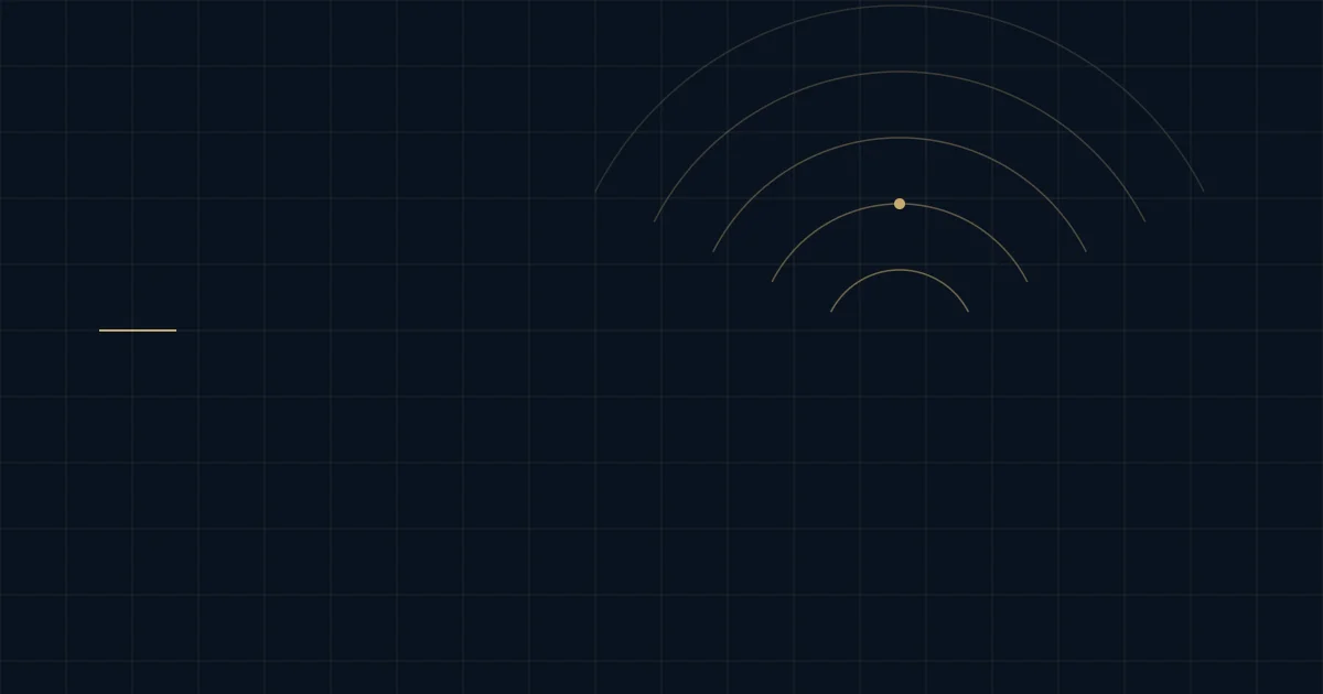 Abstract navy and gold graphic of concentric orbital arcs on a subtle grid, symbolising orchestrated capital structuring