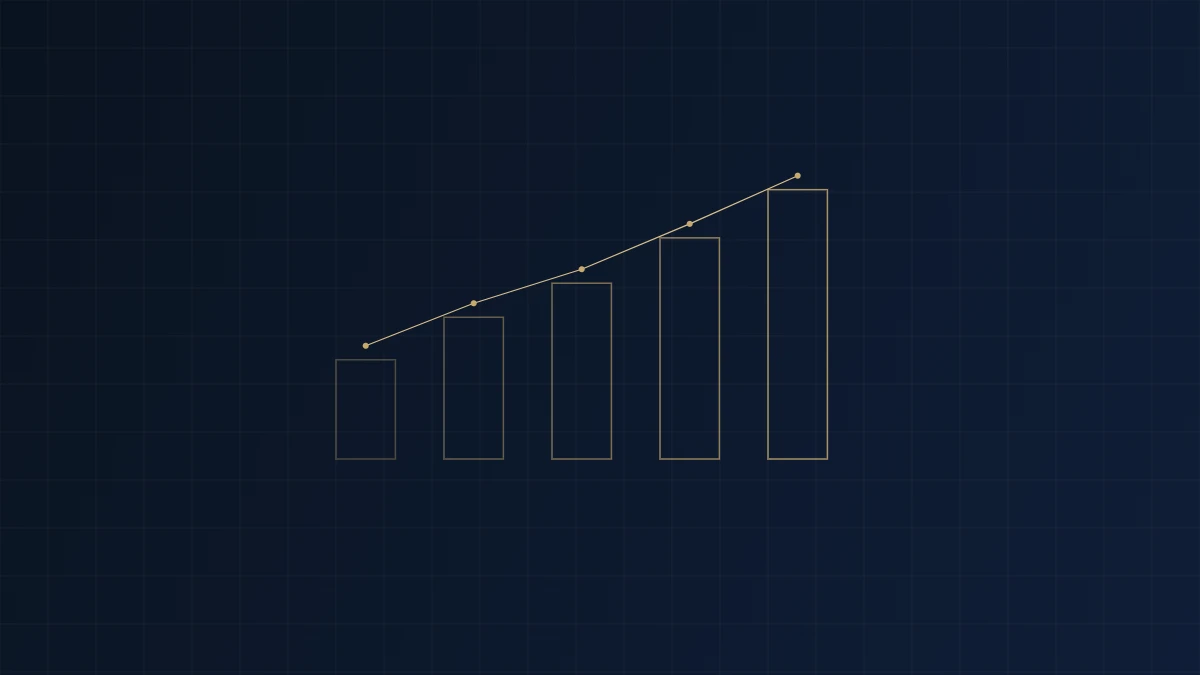 Abstract navy and gold ascending bar chart representing capital raised through a well-chosen advisory partnership