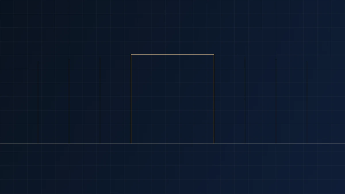 Abstract navy and gold gateway motif representing the threshold moment of a founder's exit conversation