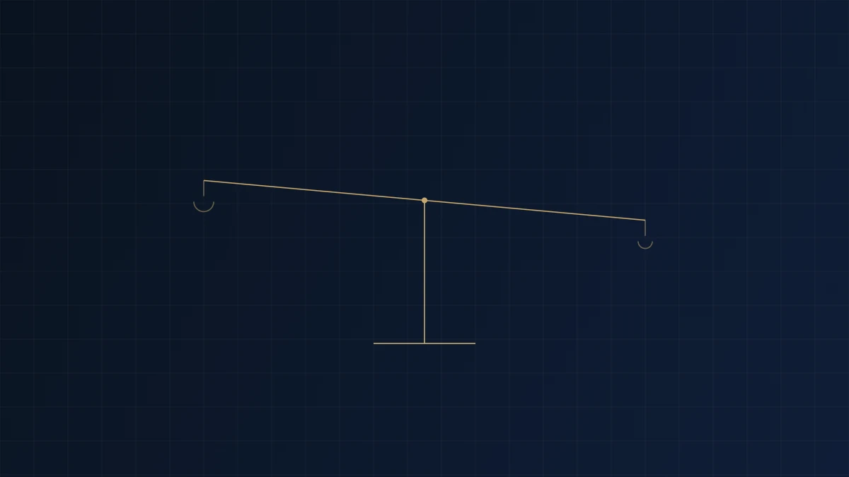 Abstract navy and gold balance lever representing the tradeoff between structured credit and equity as growth capital